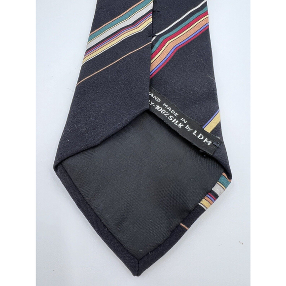 Vtg David Lawrence Silk Tie Black Brown Stripes Men Necktie 56.5 x 3.1/8 Skinny - Picture 3 of 5